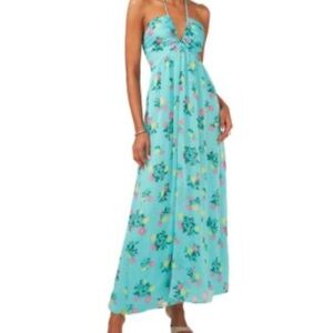 1. State turquoise floral halter tie neck Maxi Dress
